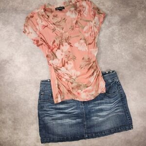 LEI Womens Junior Plus Denim Mini Skirt Blue Low Rise Y2K SLYYV3292A Size 18